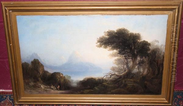 Figures Resting On A Track In Extensive Mountainous Landscape - view 1
