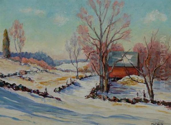 Red Barn In Snowy Massachusetts Landscape - view 1