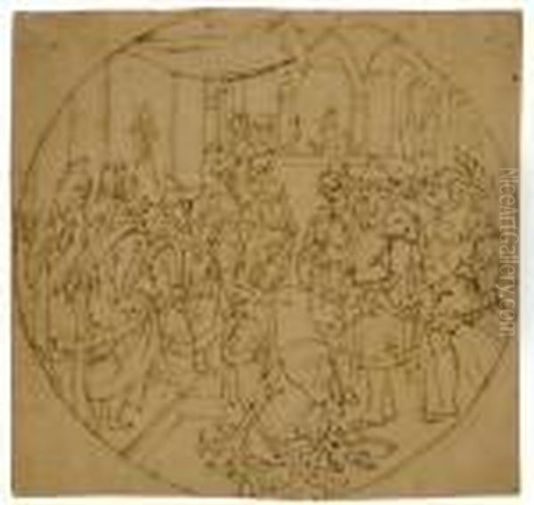 A Female Figure Begging A Ruler To Release A Captive - view 1