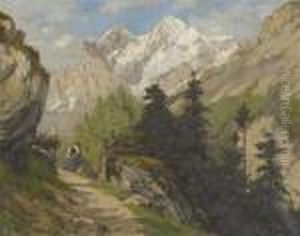 Alpine Wegpartie Mit Rastender Bauerin by Richard Hortense