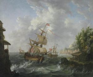 Seascape With American, British And Dutch Frigates by Johann Kaspar Huber