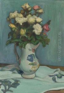 Roses Against a Blue Background by Wladyslaw Slewinski