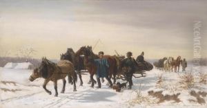 Meeting Of The Woodcutter And Hunter by Friedrich W. Jager