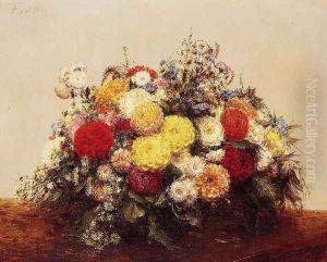 Large Vase of Dahlias and Assorted Flowers