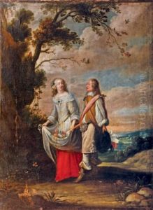 Couple De Promeneurs Dans La Campagne by Hyeronimus Janssens
