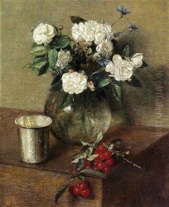 White Roses and Cherries by Ignace Henri Jean Fantin-Latour
