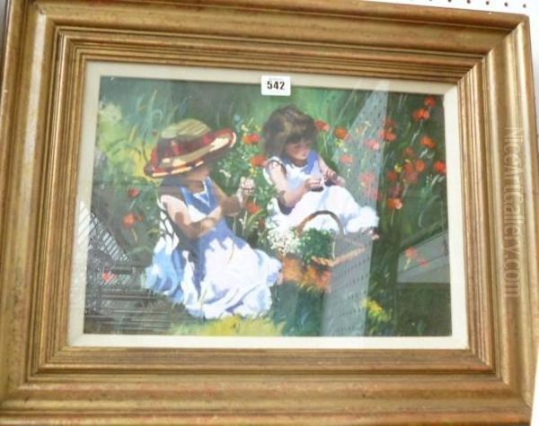 Two Girls Picking Poppies - view 1