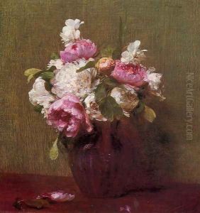 White Peonies and Roses, Narcissus by Ignace Henri Jean Fantin-Latour