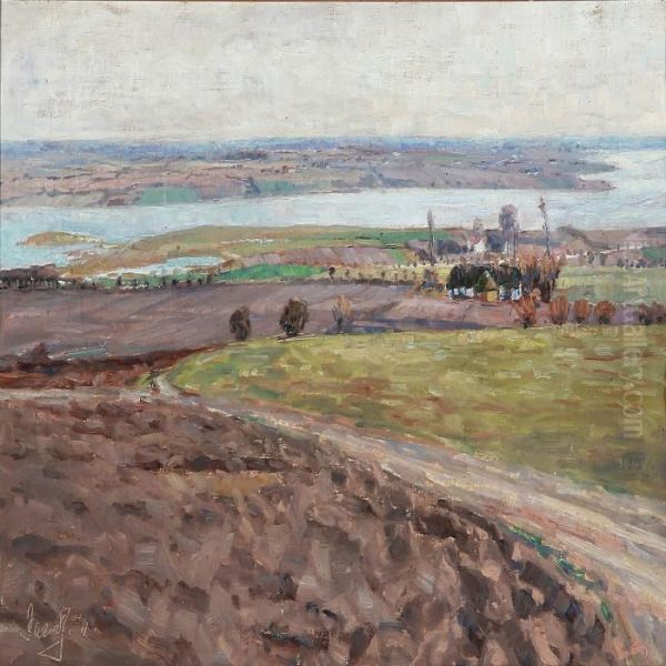 Landscape With Plowed Fields And Farms Near A Fiord - view 1