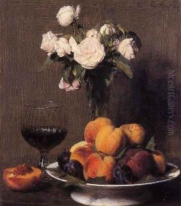 Still Life with Roses, Fruit and a Glass of Wine by Ignace Henri Jean Fantin-Latour