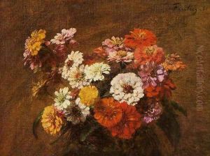 Zinnias in a Vase by Ignace Henri Jean Fantin-Latour