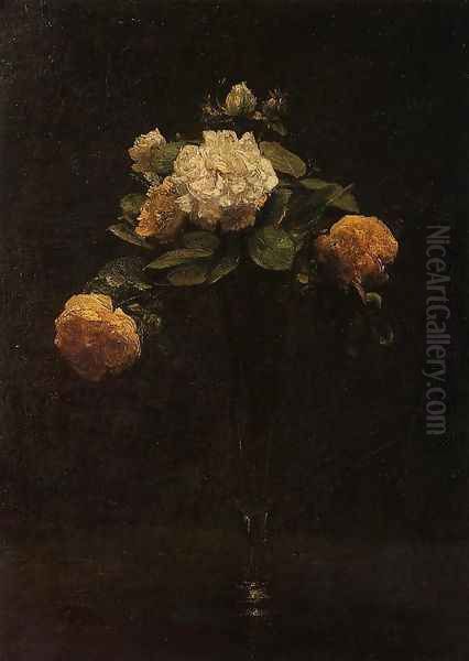 White and Yellow Roses in a Tall Vase - view 1