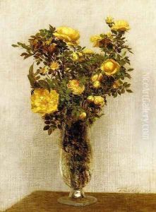 Roses Lying on Gold Velvet by Ignace Henri Jean Fantin-Latour