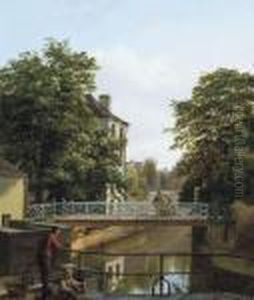 Vue De Ville Avec Petits Pecheurs Pres D'un Canal Vue De Ville Avec Petits Pecheurs Pres D'un Canal