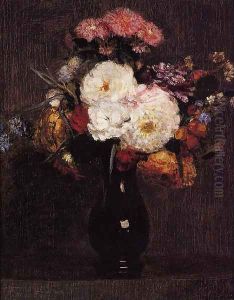 Dahlias, Queens Daisies, Roses and Cornflowers by Ignace Henri Jean Fantin-Latour