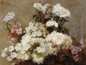 White Phlox, Summer Chrysanthemum and Larkspur by Ignace Henri Jean Fantin-Latour