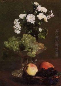 Still Life: Chrysanthemums and Grapes by Ignace Henri Jean Fantin-Latour