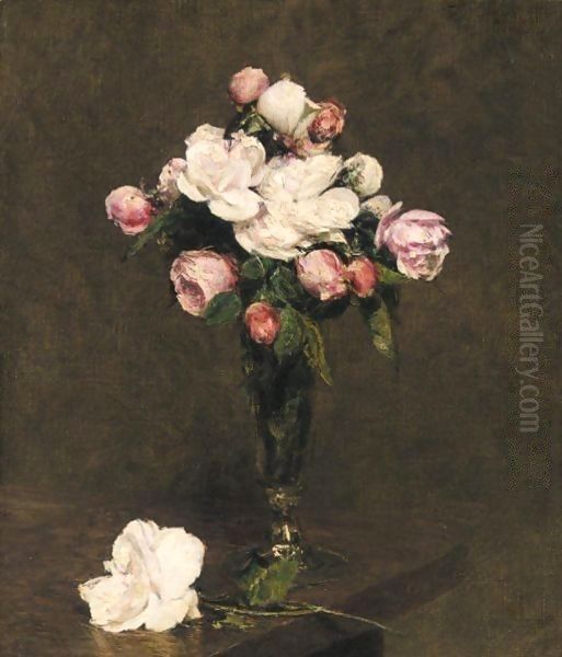 White Roses and Roses in a Footed Glass - view 1