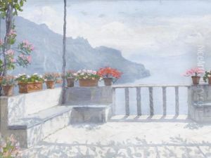 Sonnige Terrasse Mit Blick Auf Die Amalfikuste