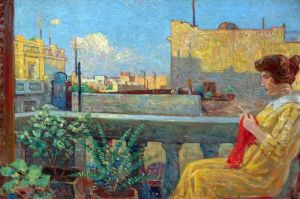 Tejiendo En El Balcon by Alfredo Lazzari