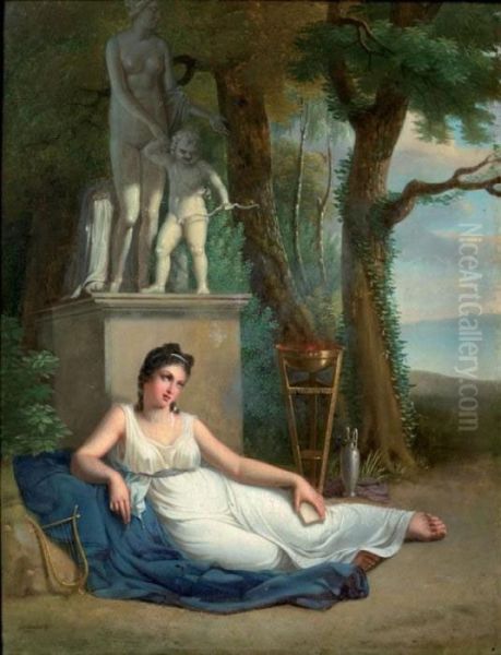 Une Muse Au Pied De La Statue De Venus Et De L'amour - view 1