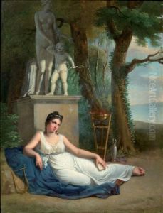 Une Muse Au Pied De La Statue De Venus Et De L'amour by Jean-Baptiste Lecoeur
