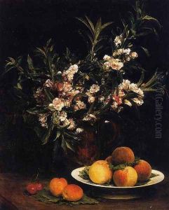 Still Life: Balsimines, Peaches and Apricots by Ignace Henri Jean Fantin-Latour
