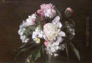 Peonies White Carnations and Roses by Ignace Henri Jean Fantin-Latour