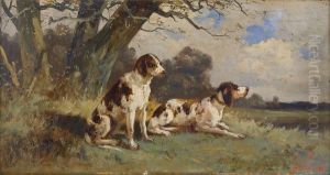 < Deux Chiens De Chasse Au Relais >. by Joseph Lievin