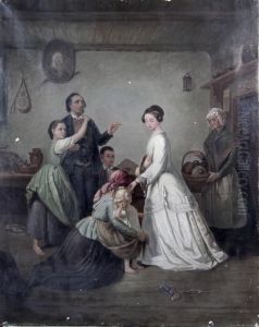 Interior Cottage Scene With Figures