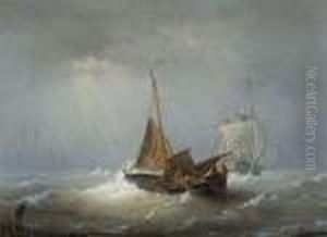 Marine Avec Bateaux De Peche by Egide Linnig