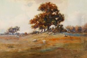 Landscape With Grazing Sheep by John Wesley Little