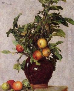 Vase with Apples and Foliage by Ignace Henri Jean Fantin-Latour