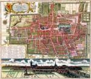 Plan De La Haye En Hollande Contenant Les Places, Palais Et Edifices by Tobias Konrad Lotter
