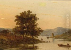 Figures By A Lake In A Mountainous Landscape by Sierig Louis