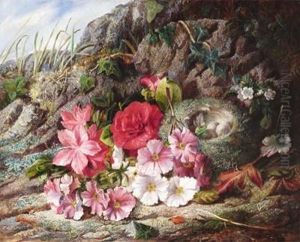 Forest Floor Still Life Of A Bird's Nest And Flowers by Alfred Lucas