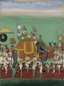 Riding In An Elephant Procession, Mewar, Rajasthan, India by Maharana Sangram Singh Ii