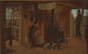 Rural Cabin Interior Scene by Charles Cole Markham