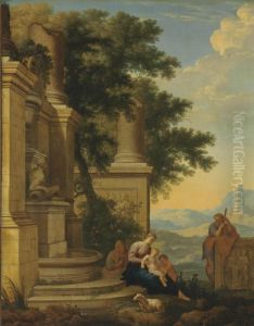 An Extensive Landscape With The Holy Family by Henri Mauperche