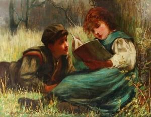 Girl And Boy Reading A Book by Norman M. Mcdougall