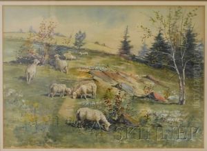 Sheep Grazing On A Rocky Hillside by Albert Melville Graves