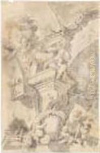 Capriccio Architettonico Con Putti E Ghirlande