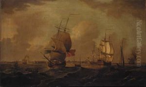 Men-o'war In A Swell Off Sheerness by Thomas Mitchell