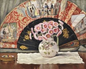 Still Life With Flowers And Fan by Ernest Moulines