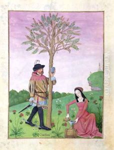 Drawing sap from a tree, Illustration from the Book of Simple Medicines by Mattheaus Platearius d.c.1161 c.1470