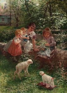 Madre Y Ninos En Un Jardin by Hermann Neuber