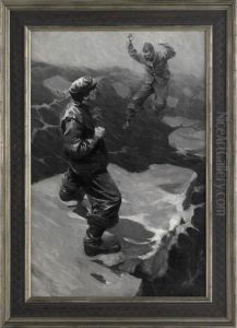 Two Men On An Ice Flow by Thornton Oakley