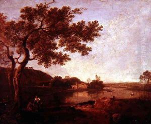 Italian River Scene with Figures by Richard Wilson