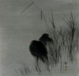 Zwei Moorhuhner Im Schilf by Seiko Okuhara