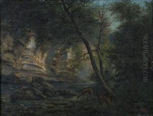 Chevreuils Dans La Vallee by Marcel Ordinaire